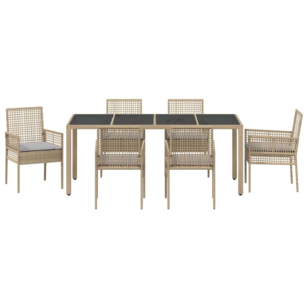 Garden Dining Set 7 pcs Beige Poly rattan