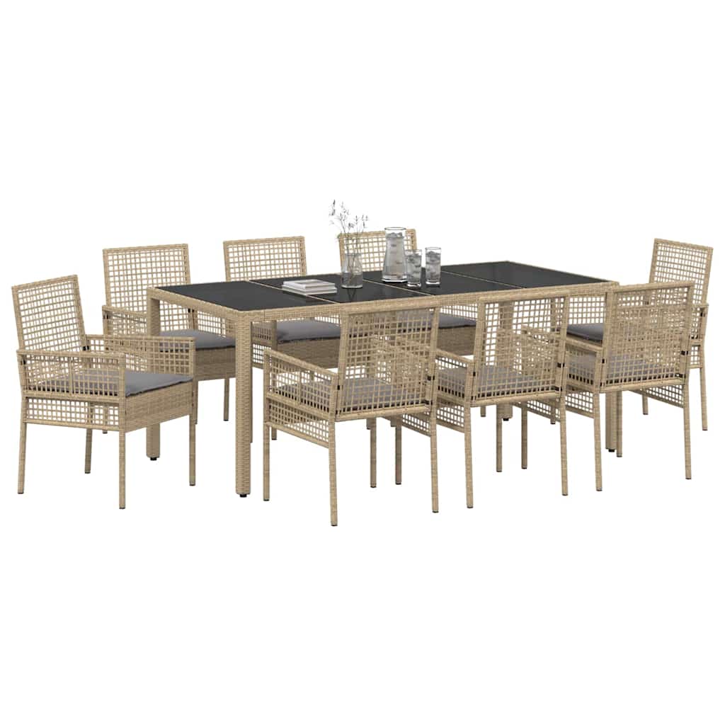 Garden Dining Set 9 pcs Beige Poly rattan