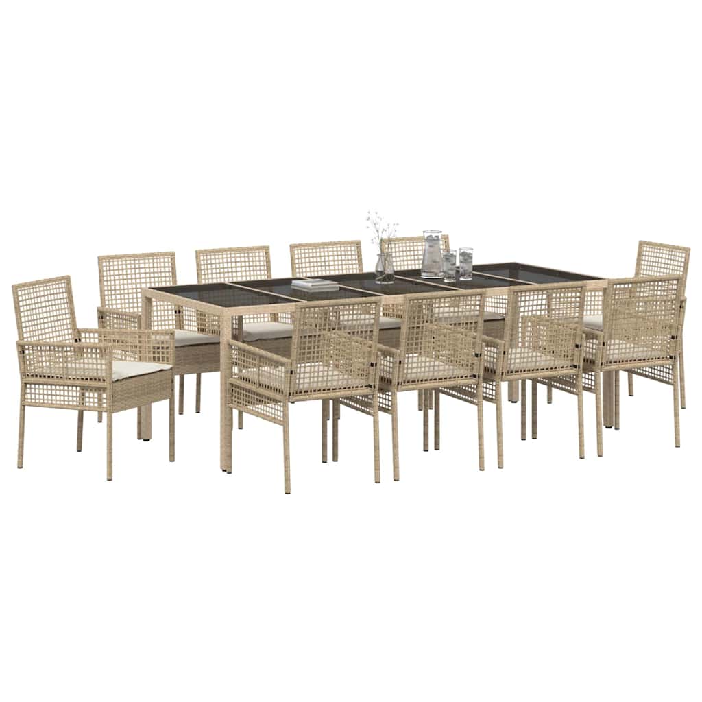 Garden Dining Set 11 pcs Beige Poly rattan