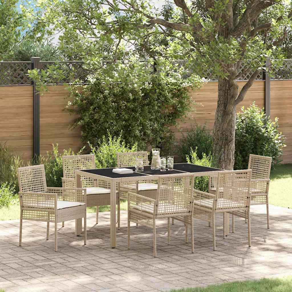 Garden Dining Set 7 pcs Beige Poly rattan