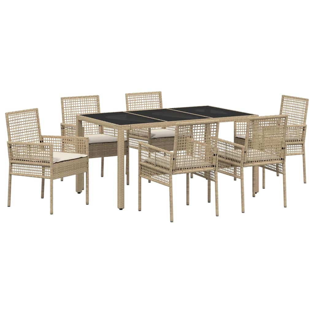 Garden Dining Set 7 pcs Beige Poly rattan