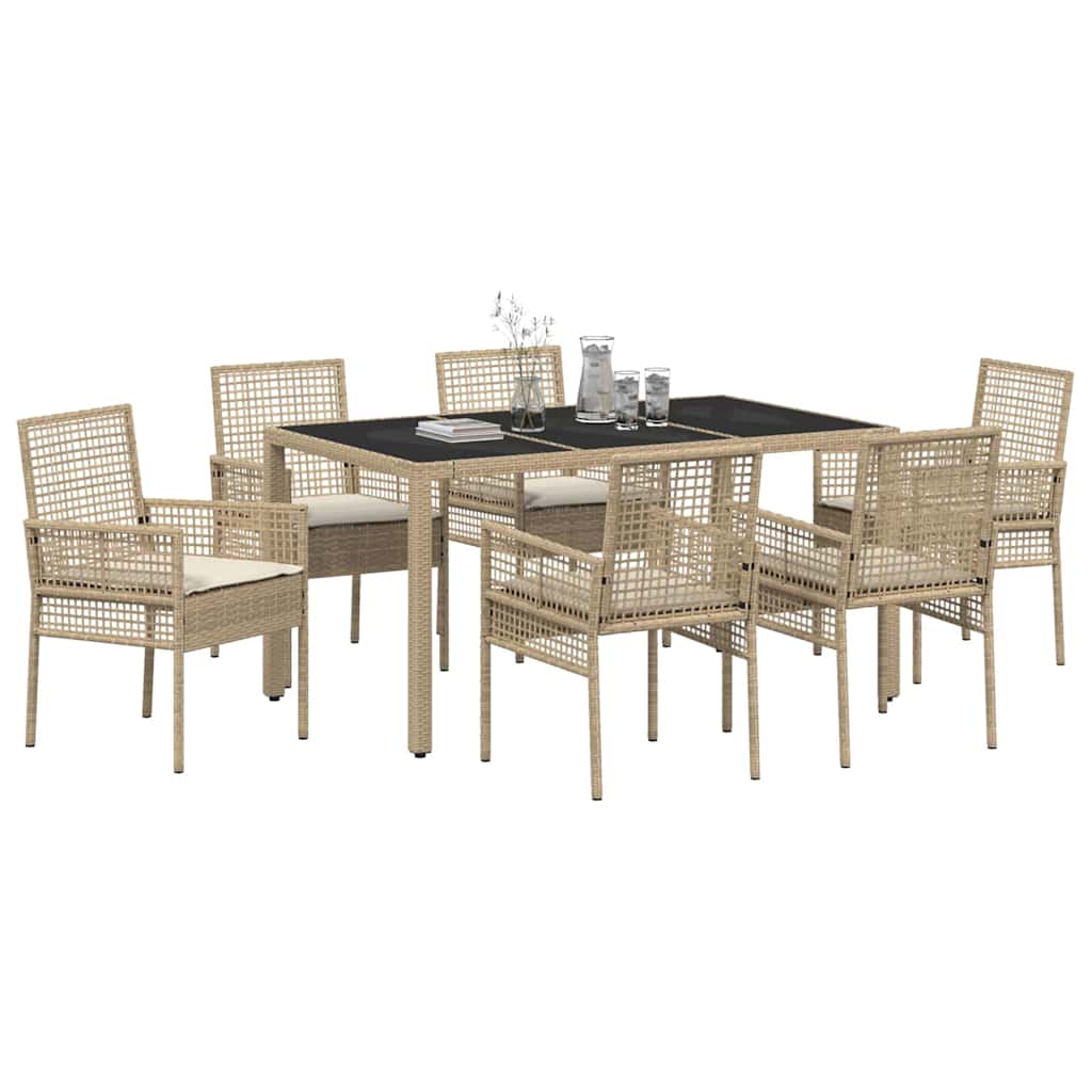 Garden Dining Set 7 pcs Beige Poly rattan