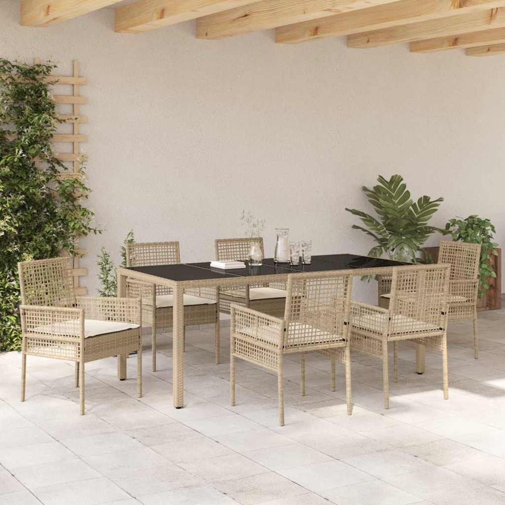 Garden Dining Set 7 pcs Beige Poly rattan