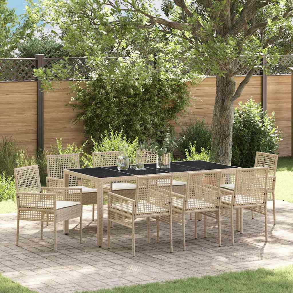 Garden Dining Set 9 pcs Beige PE rattan