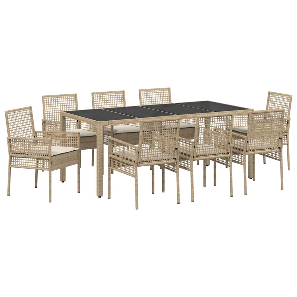 Garden Dining Set 9 pcs Beige PE rattan