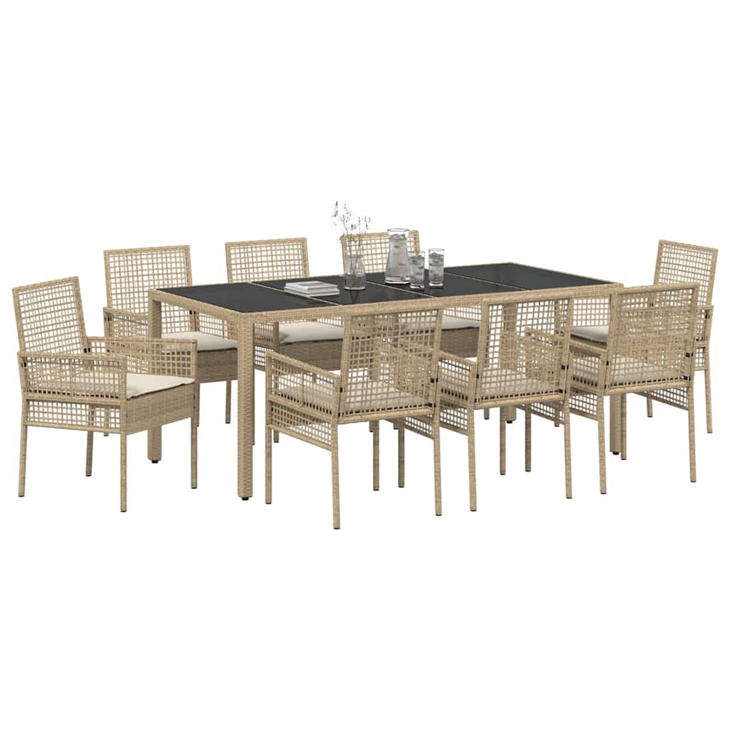 Garden Dining Set 9 pcs Beige PE rattan