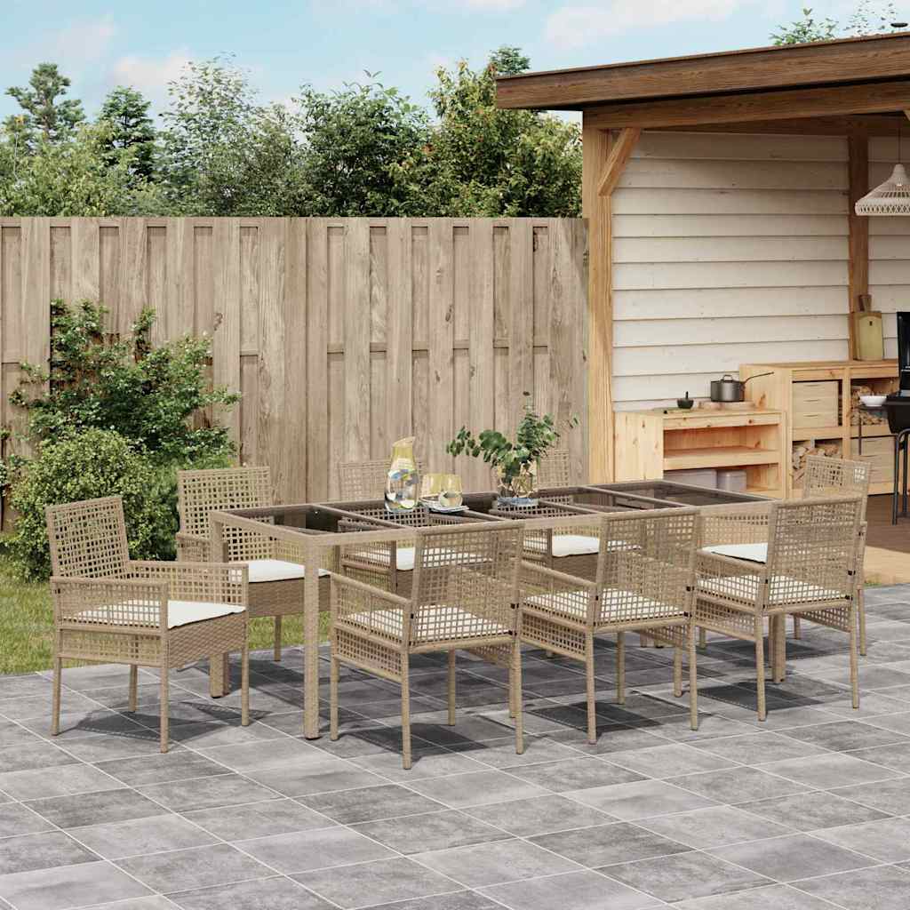 Garden Dining Set 9 pcs Beige Poly rattan