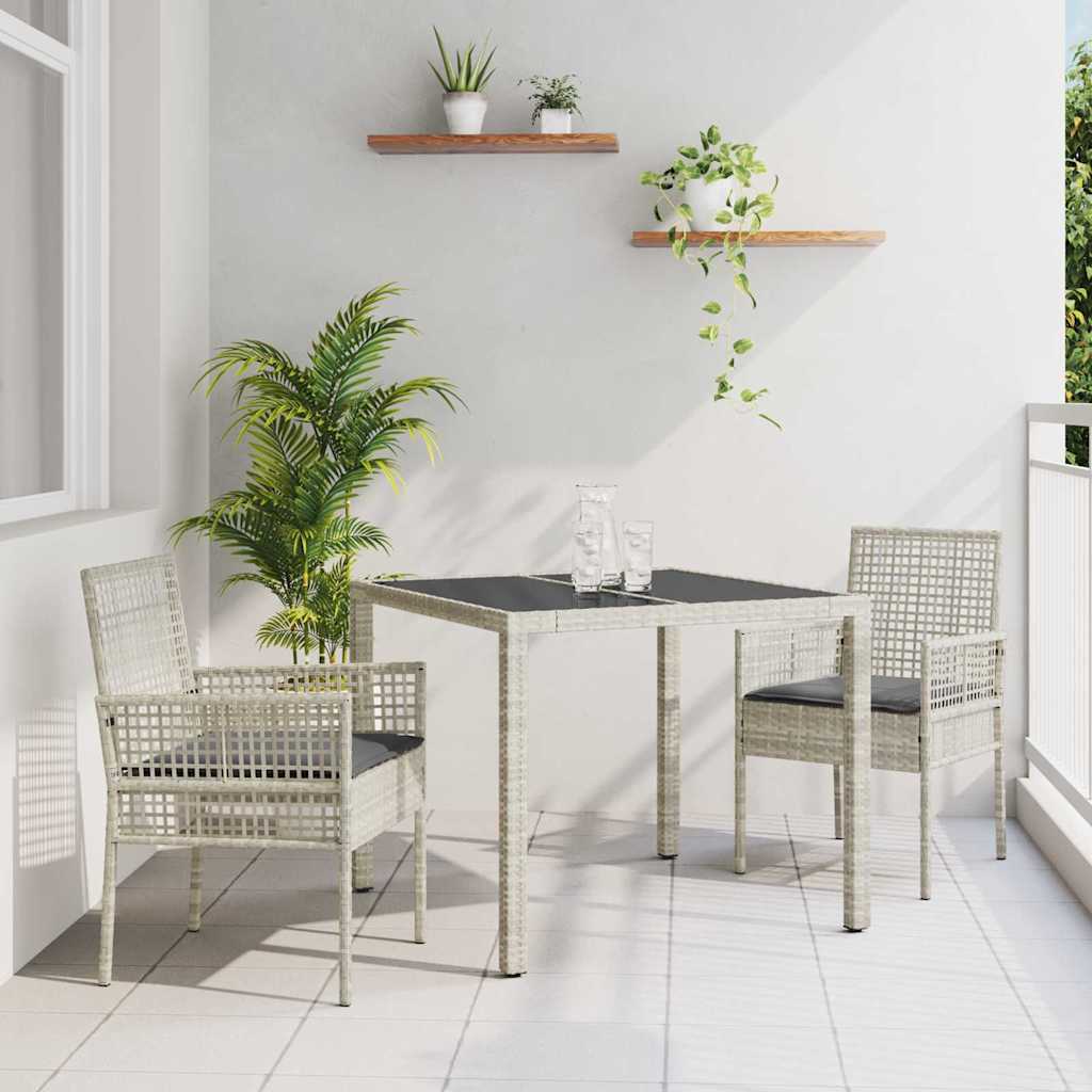 Garden Dining Set 3 pcs Light grey Poly rattan