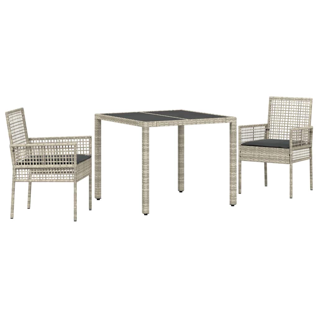 Garden Dining Set 3 pcs Light grey Poly rattan