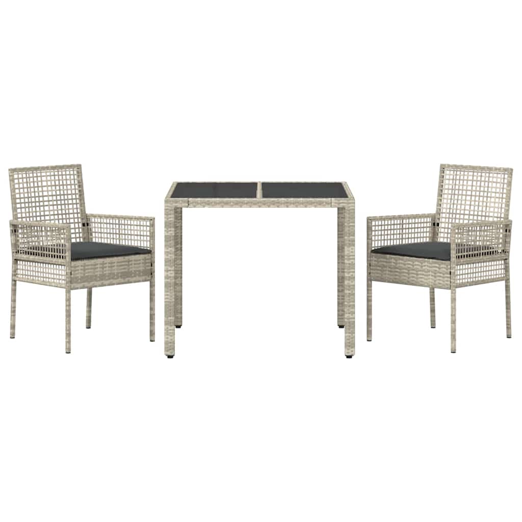 Garden Dining Set 3 pcs Light grey Poly rattan