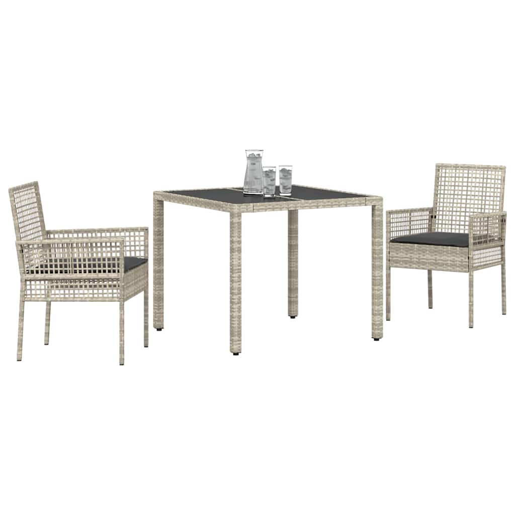 Garden Dining Set 3 pcs Light grey Poly rattan