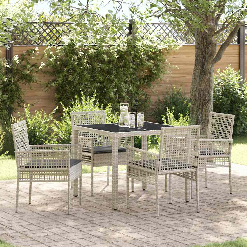 Garden Dining Set 5 pcs Light grey Poly rattan