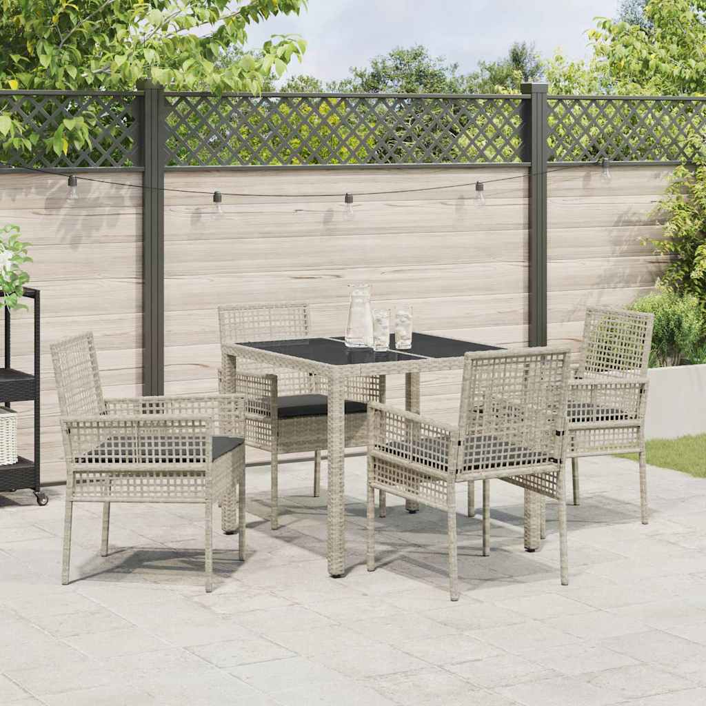 Garden Dining Set 5 pcs Light grey Poly rattan