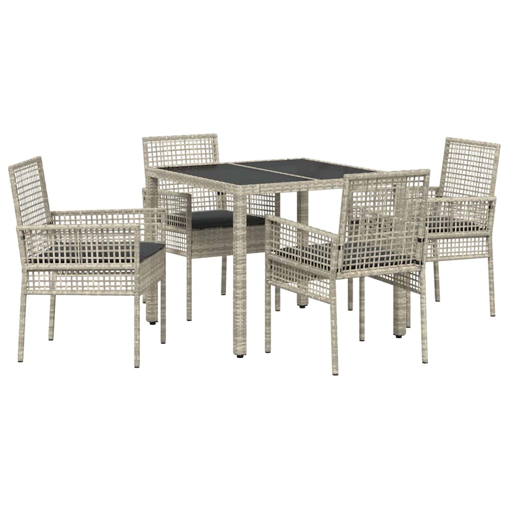 Garden Dining Set 5 pcs Light grey Poly rattan