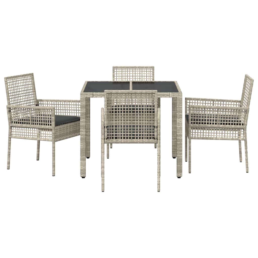 Garden Dining Set 5 pcs Light grey Poly rattan