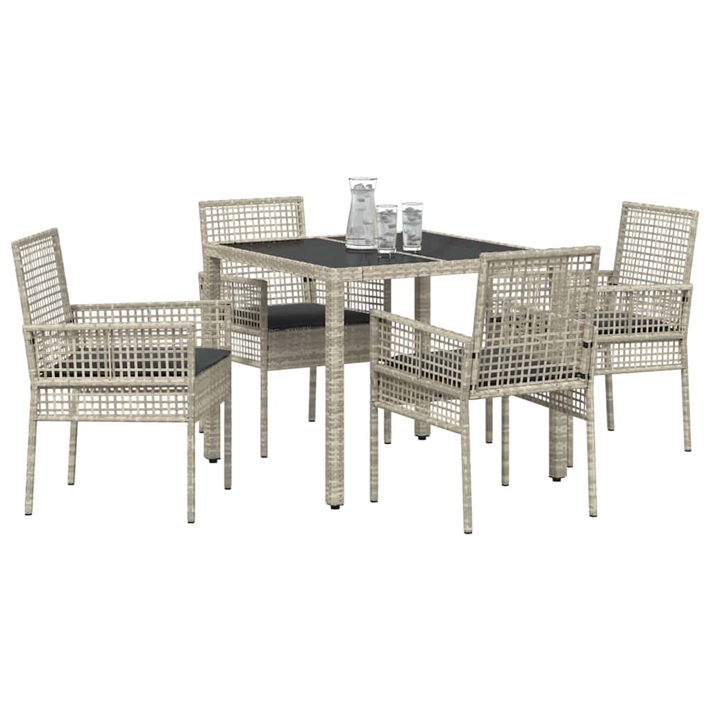 Garden Dining Set 5 pcs Light grey Poly rattan