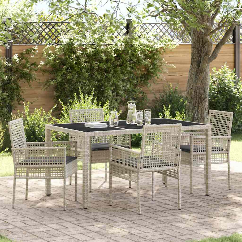 Garden Dining Set 5 pcs Light grey Poly rattan