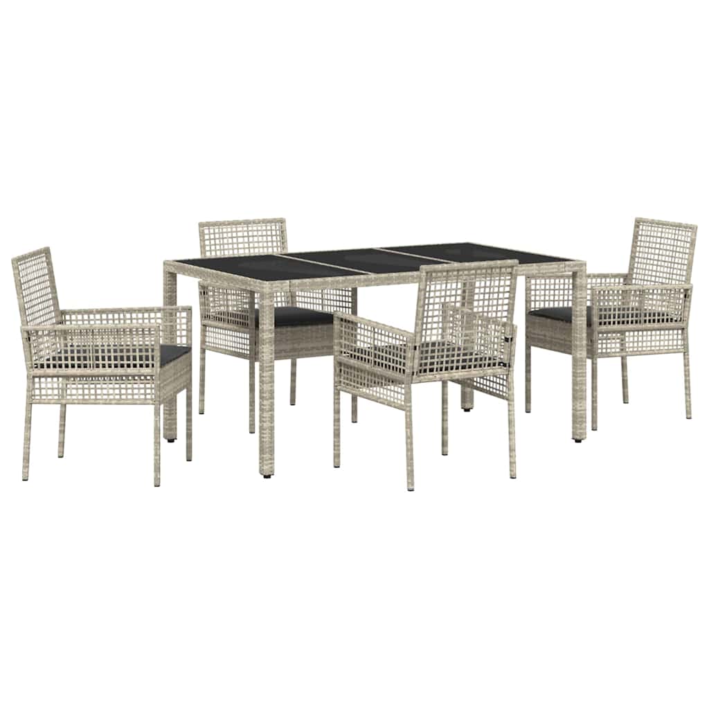 Garden Dining Set 5 pcs Light grey Poly rattan