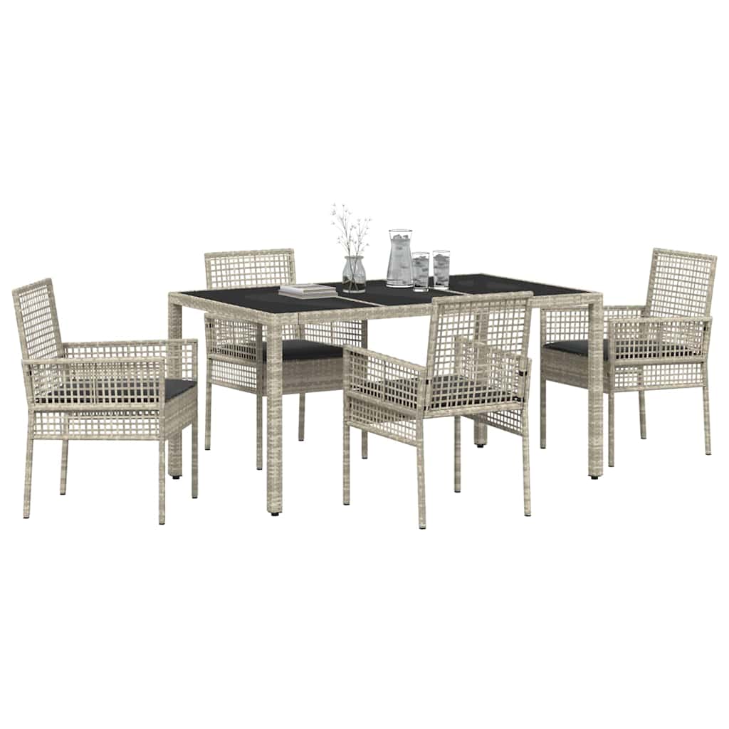 Garden Dining Set 5 pcs Light grey Poly rattan