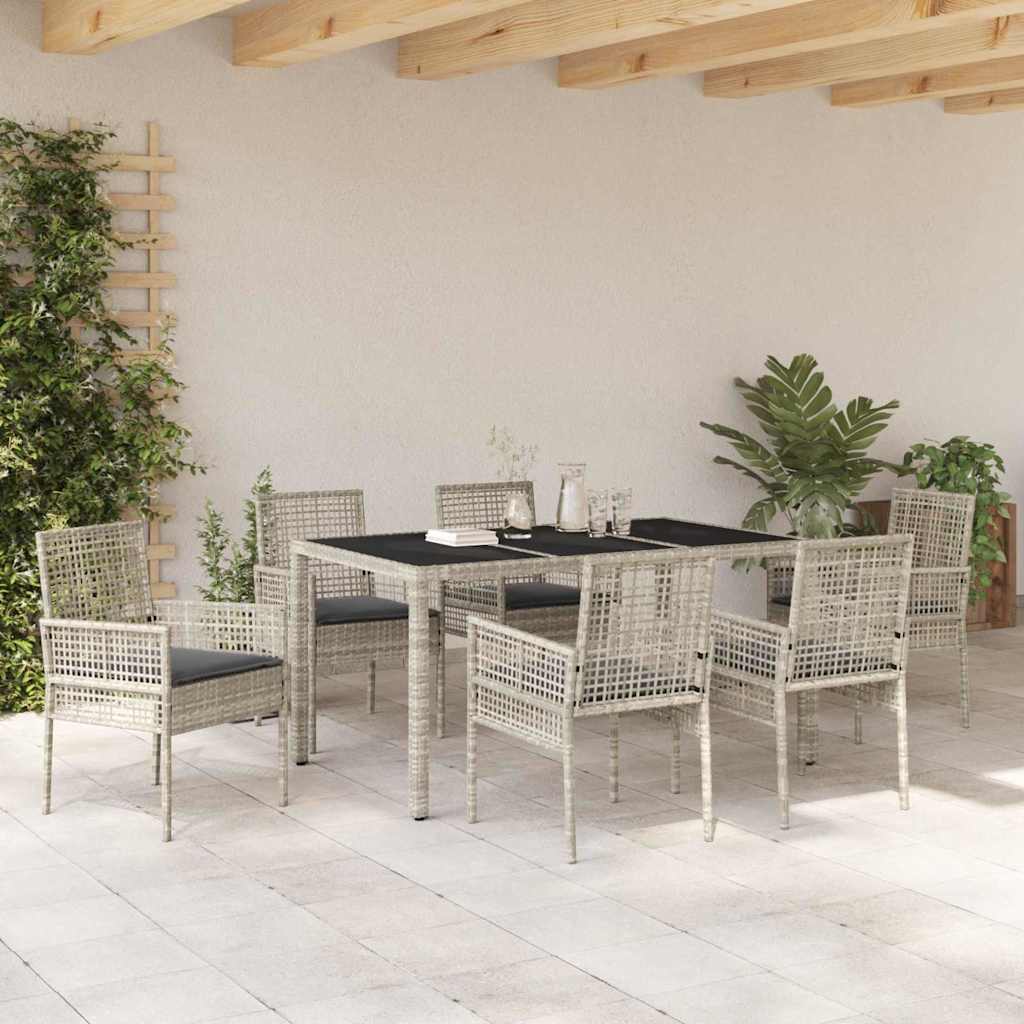 Garden Dining Set 7 pcs Light grey Poly rattan