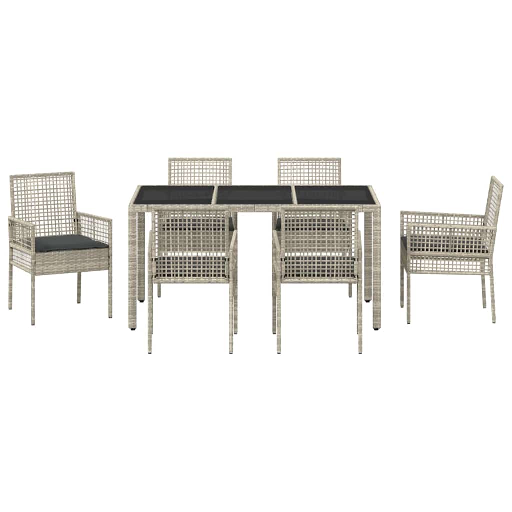 Garden Dining Set 7 pcs Light grey Poly rattan