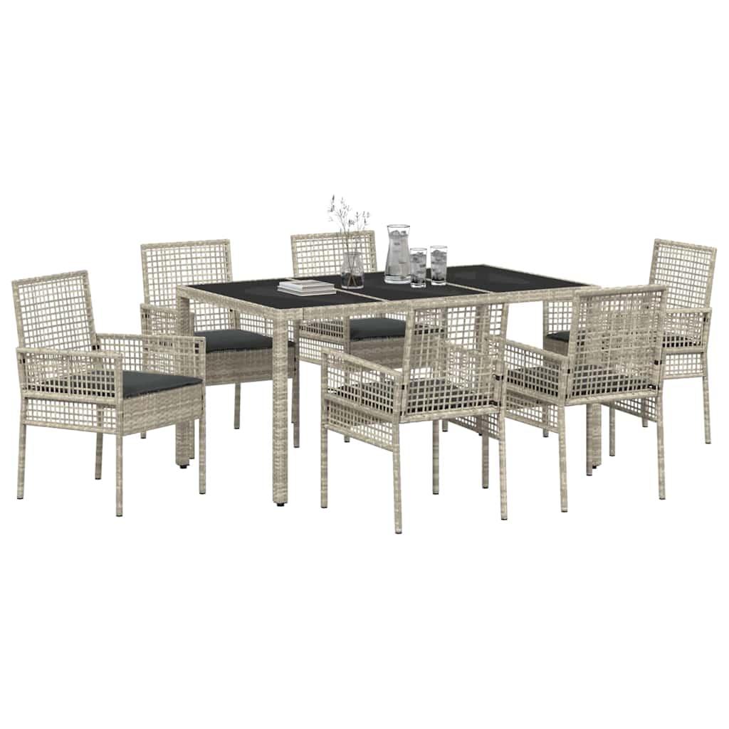 Garden Dining Set 7 pcs Light grey Poly rattan