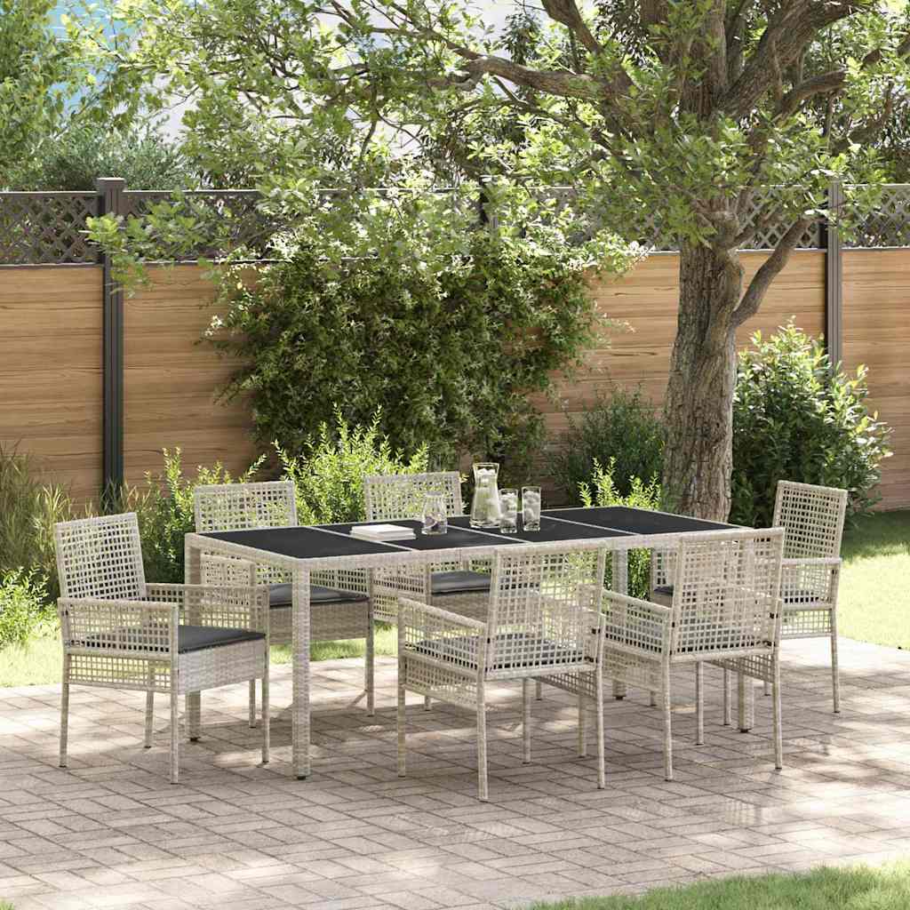 Garden Dining Set 7 pcs Light grey Poly rattan