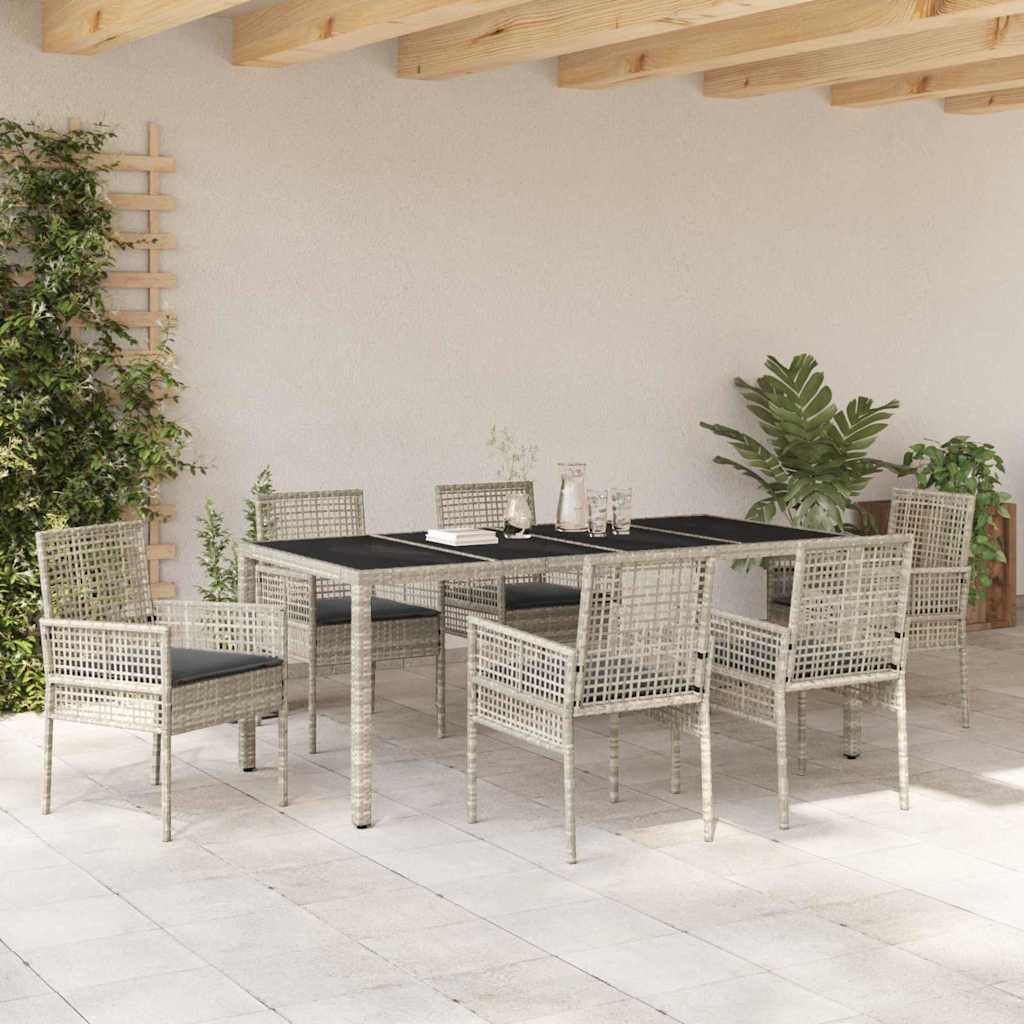Garden Dining Set 7 pcs Light grey Poly rattan