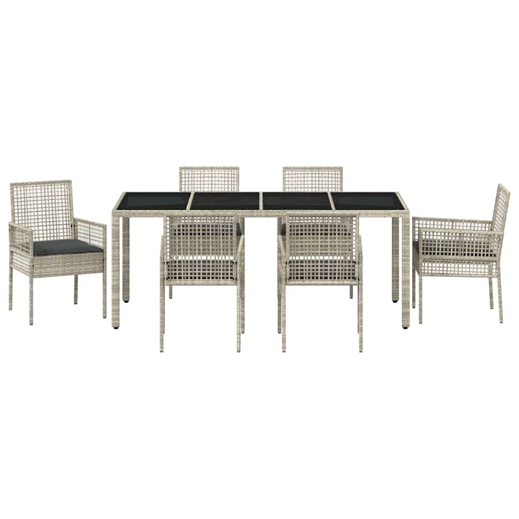 Garden Dining Set 7 pcs Light grey Poly rattan
