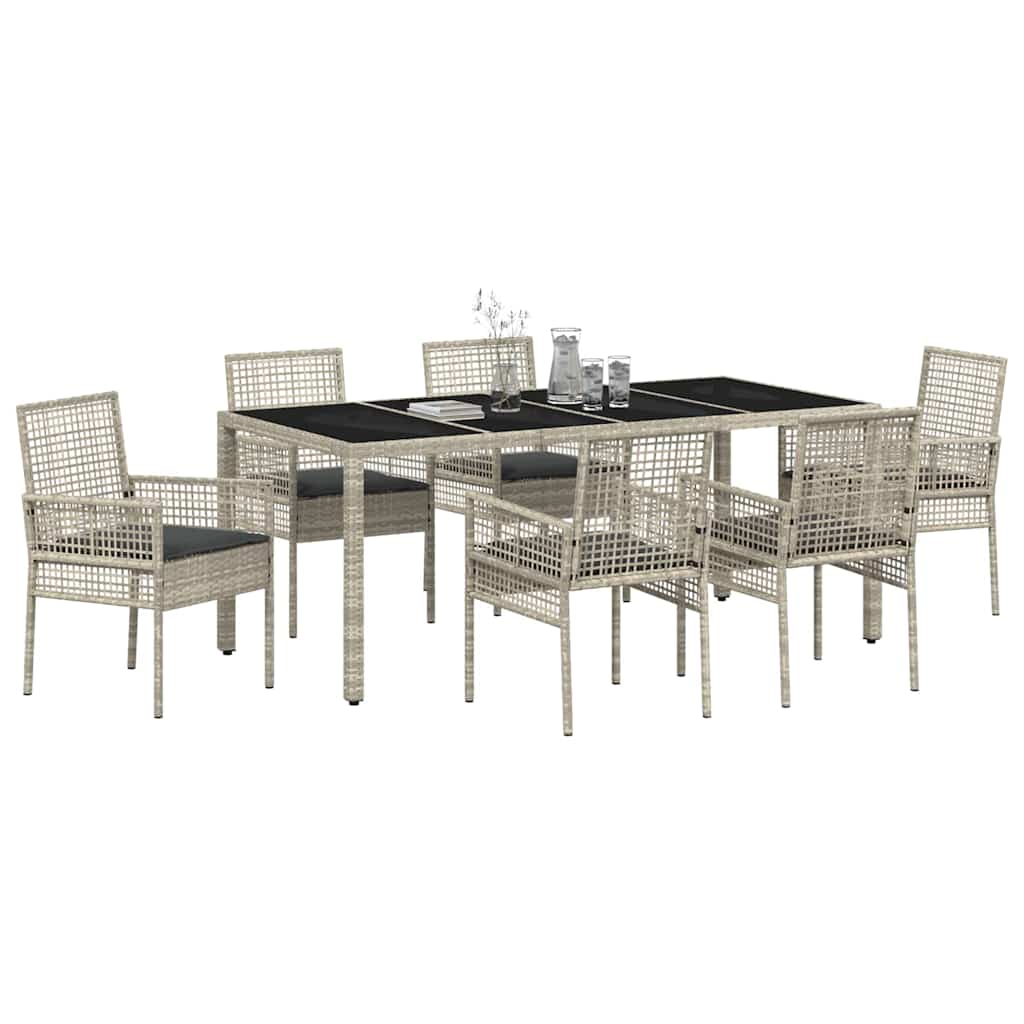 Garden Dining Set 7 pcs Light grey Poly rattan