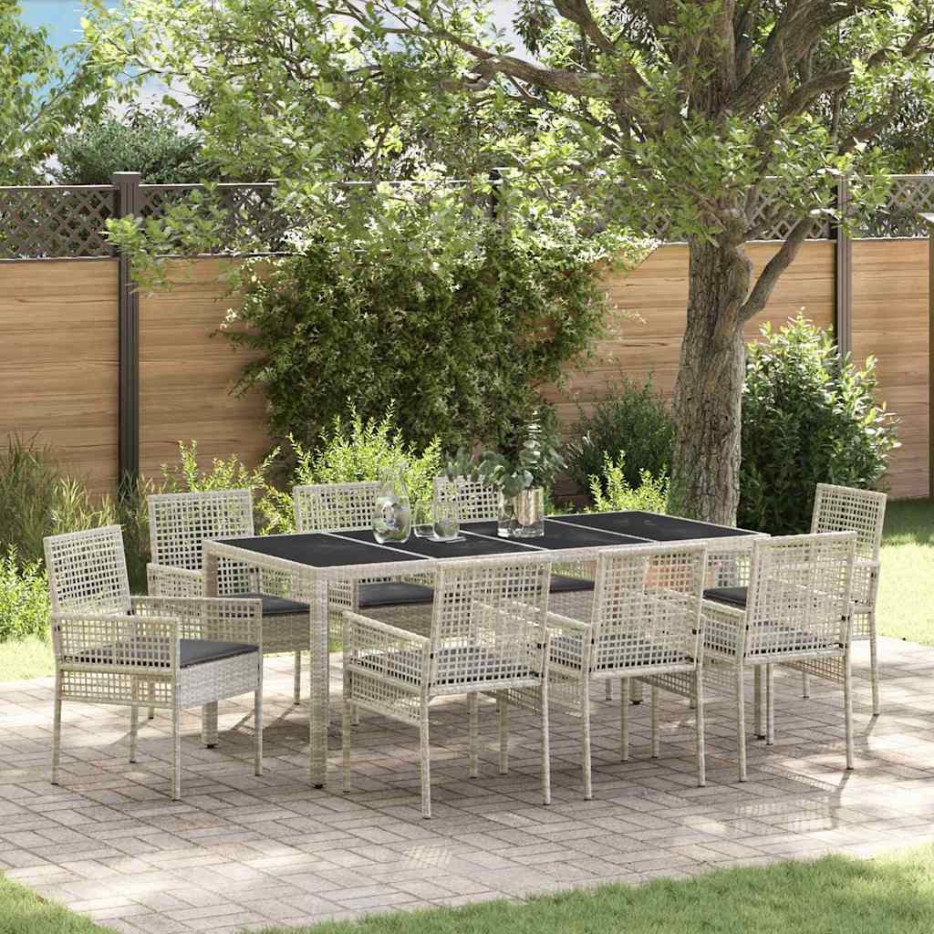 Garden Dining Set 9 pcs Light grey Poly rattan