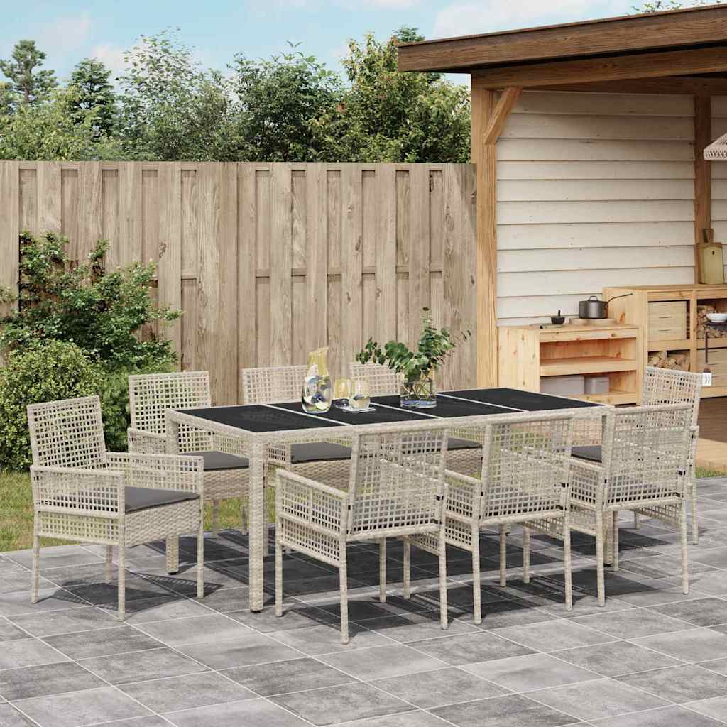 Garden Dining Set 9 pcs Light grey Poly rattan