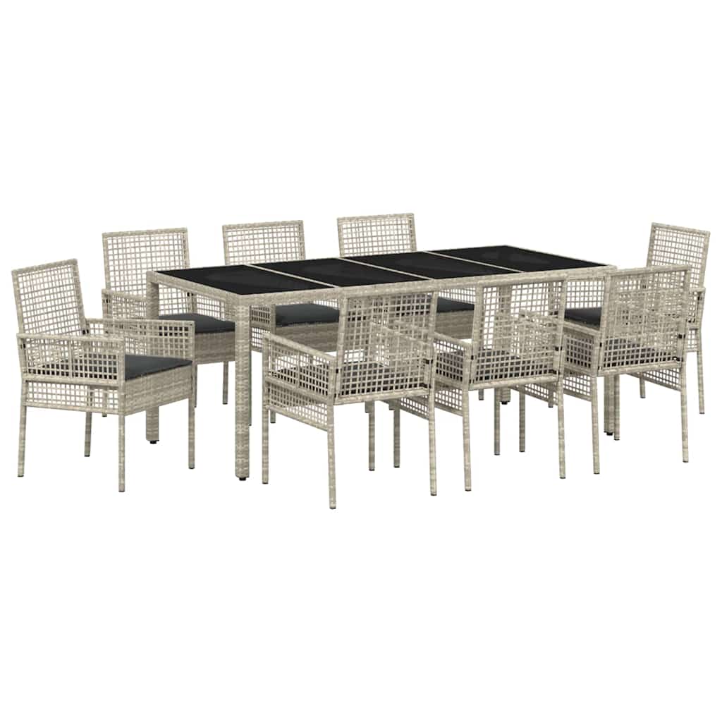 Garden Dining Set 9 pcs Light grey Poly rattan