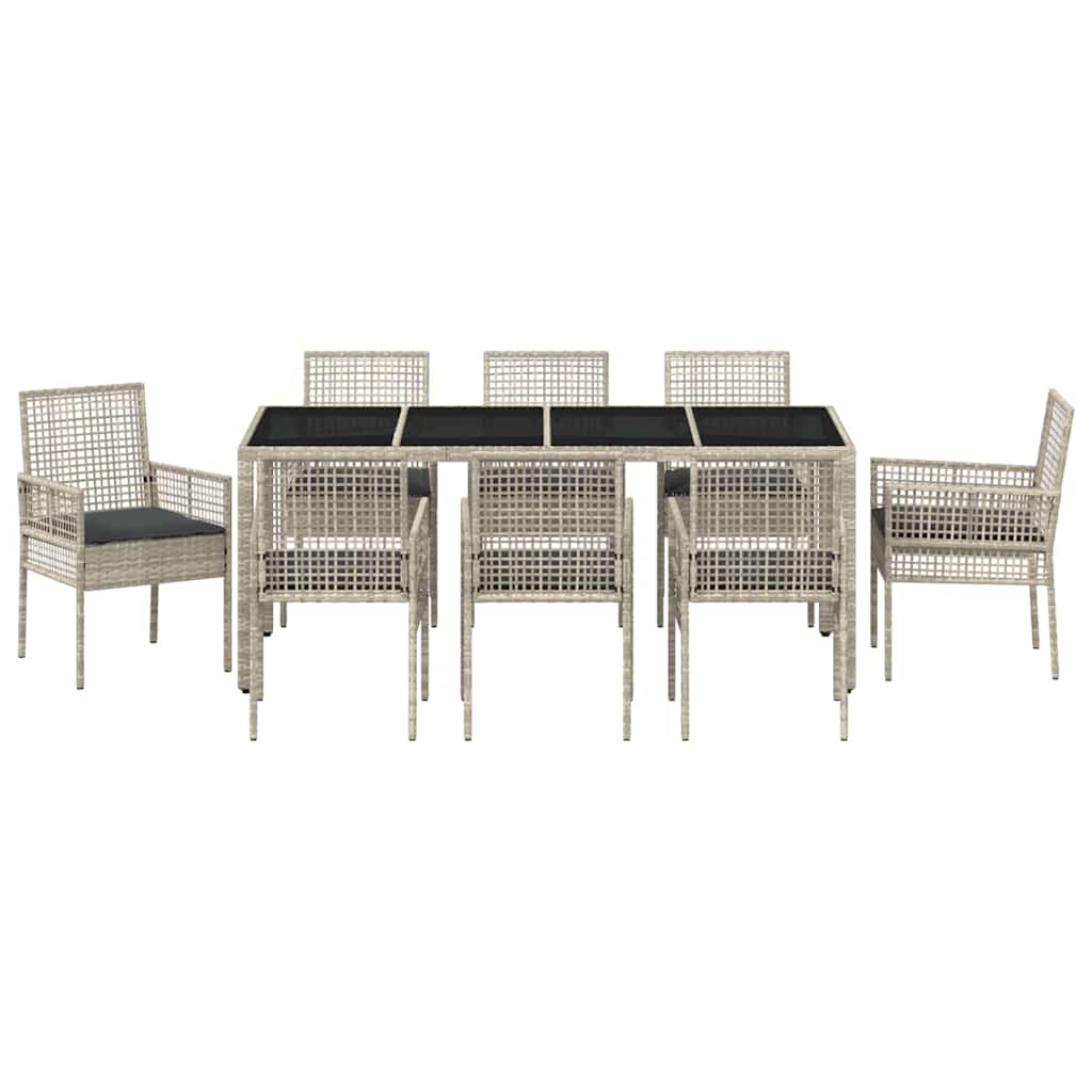 Garden Dining Set 9 pcs Light grey Poly rattan
