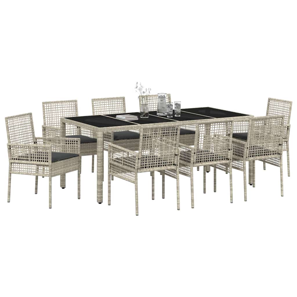 Garden Dining Set 9 pcs Light grey Poly rattan