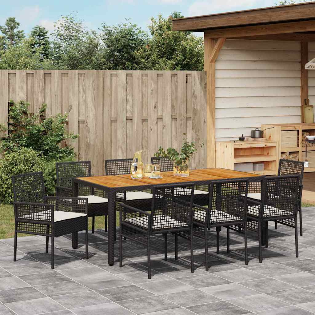 Garden Dining Set 9 pcs Black Poly rattan