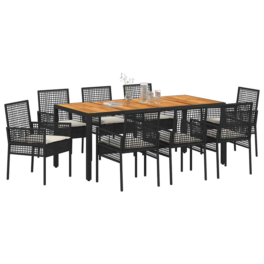 Garden Dining Set 9 pcs Black Poly rattan