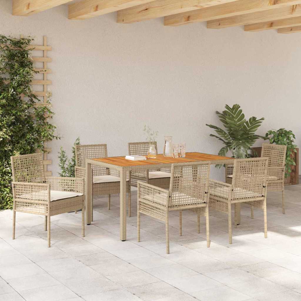 Garden Dining Set 7 pcs Beige Poly rattan