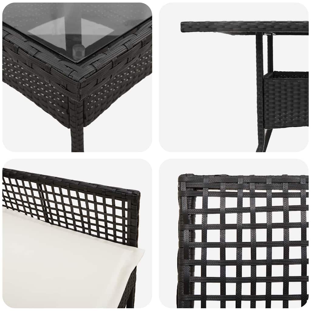 Garden Dining Set 3 pcs Black Poly rattan