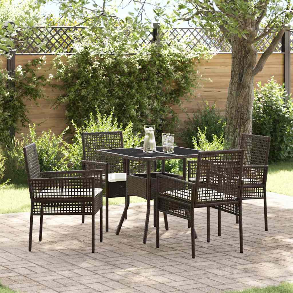 Garden Dining Set 5 pcs Brown Poly rattan