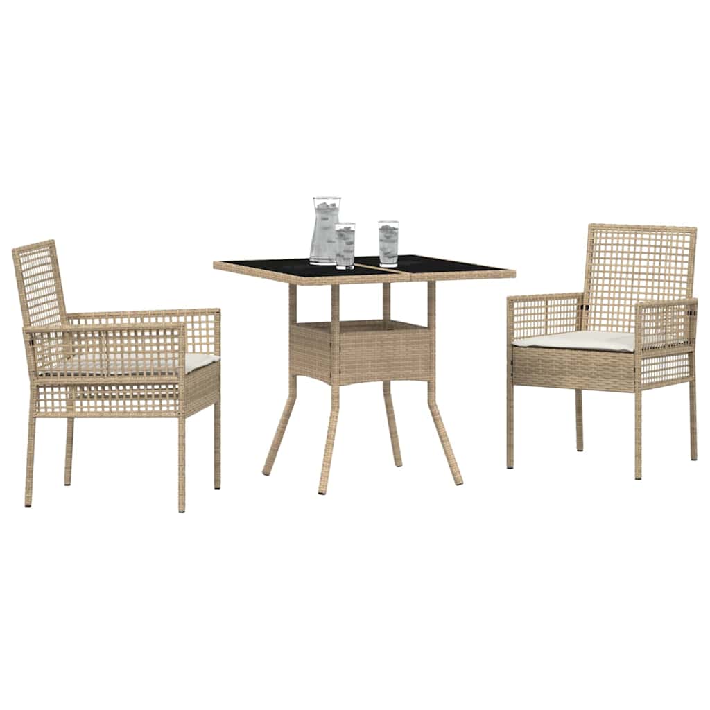 Garden Dining Set 3 pcs Beige Poly rattan
