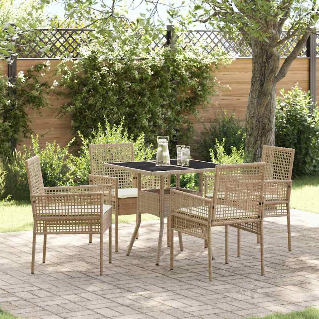 Garden Dining Set 5 pcs Beige Poly rattan