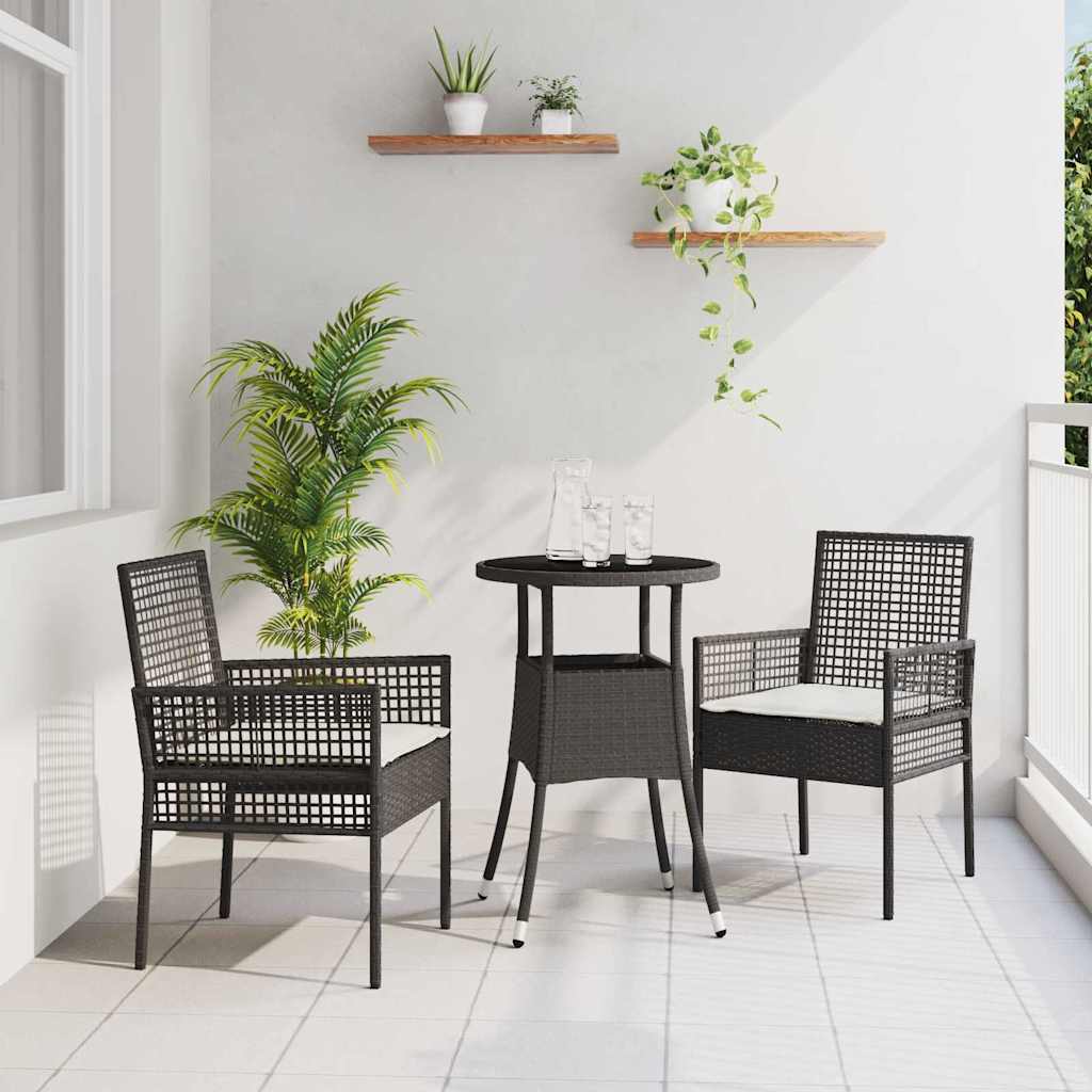 Garden Dining Set 3 pcs Black Poly rattan