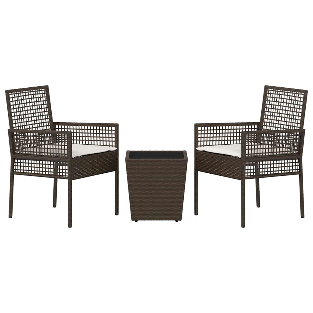 Garden Bistro Set 3 pcs Brown Poly rattan