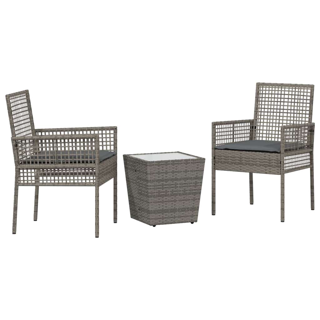 Garden Bistro Set 3 pcs Grey Poly rattan