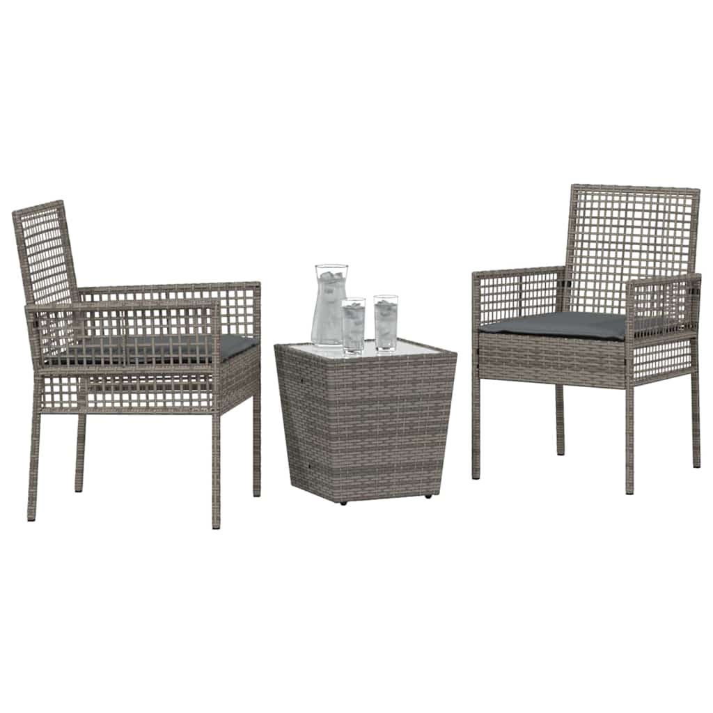 Garden Bistro Set 3 pcs Grey Poly rattan