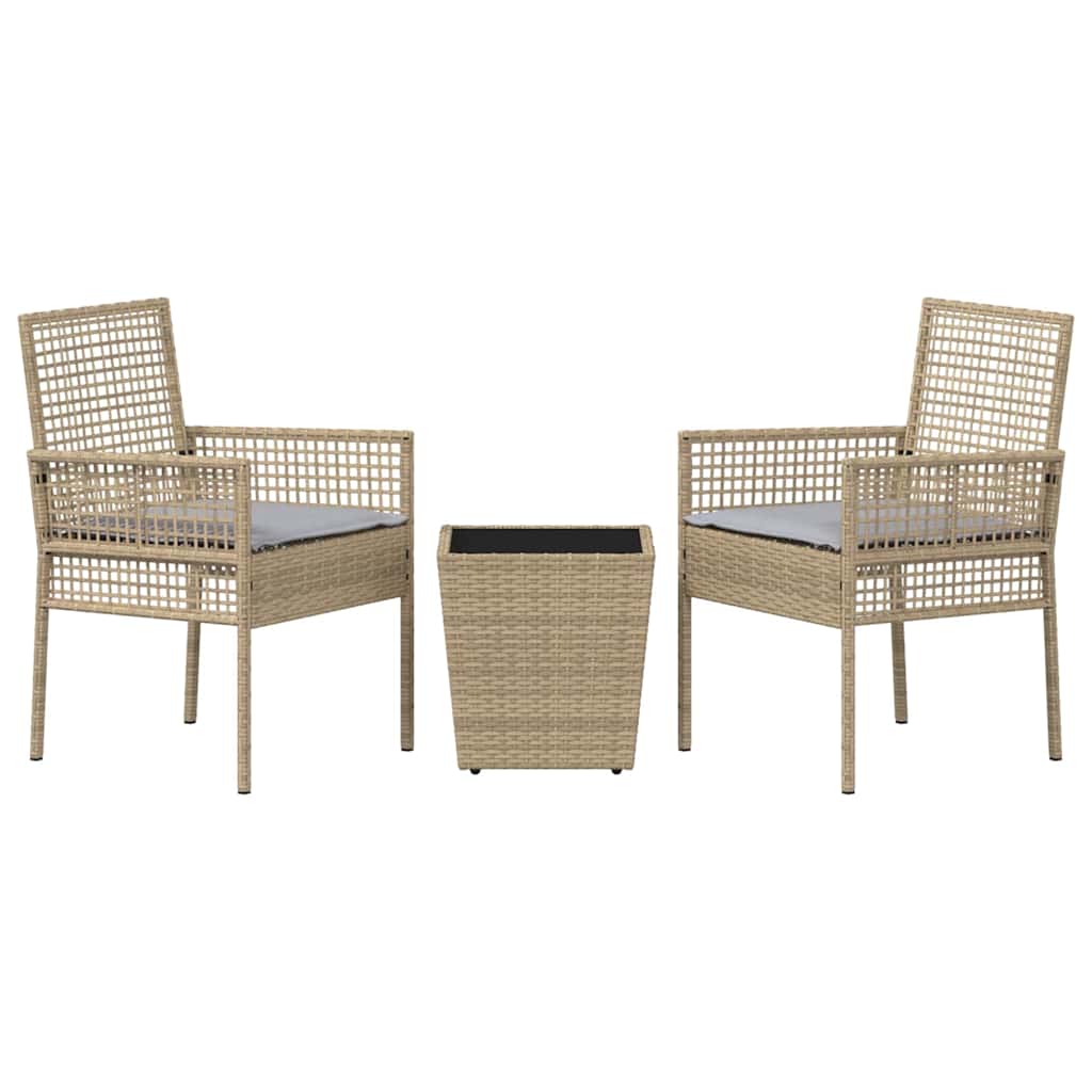 Garden Bistro Set 3 pcs Beige Poly rattan