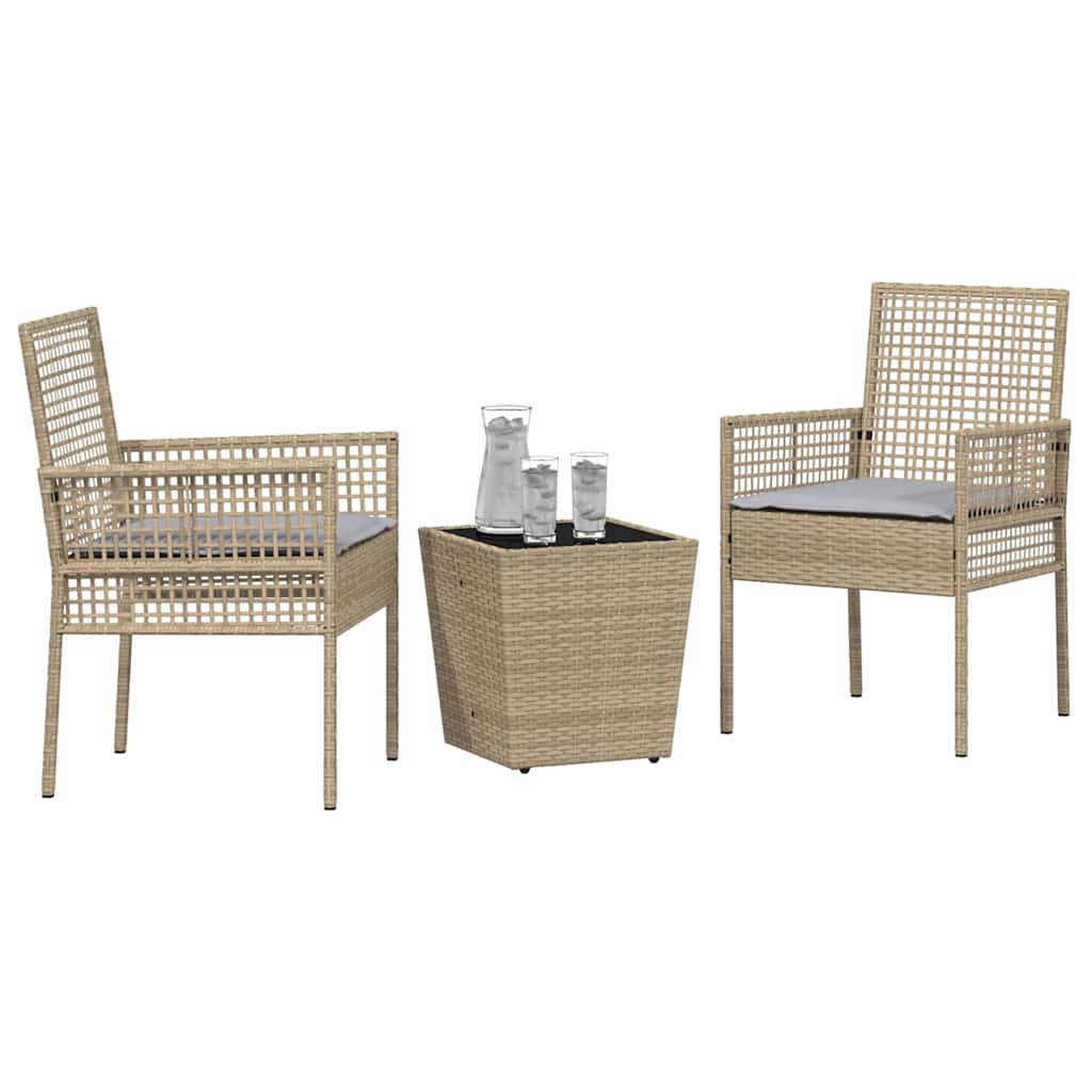 Garden Bistro Set 3 pcs Beige Poly rattan