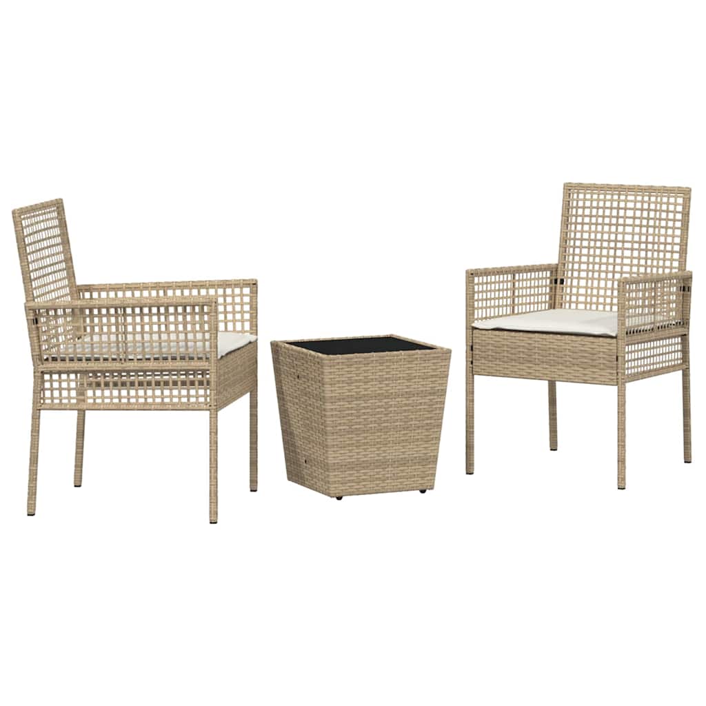 Garden Bistro Set 3 pcs Beige Poly rattan