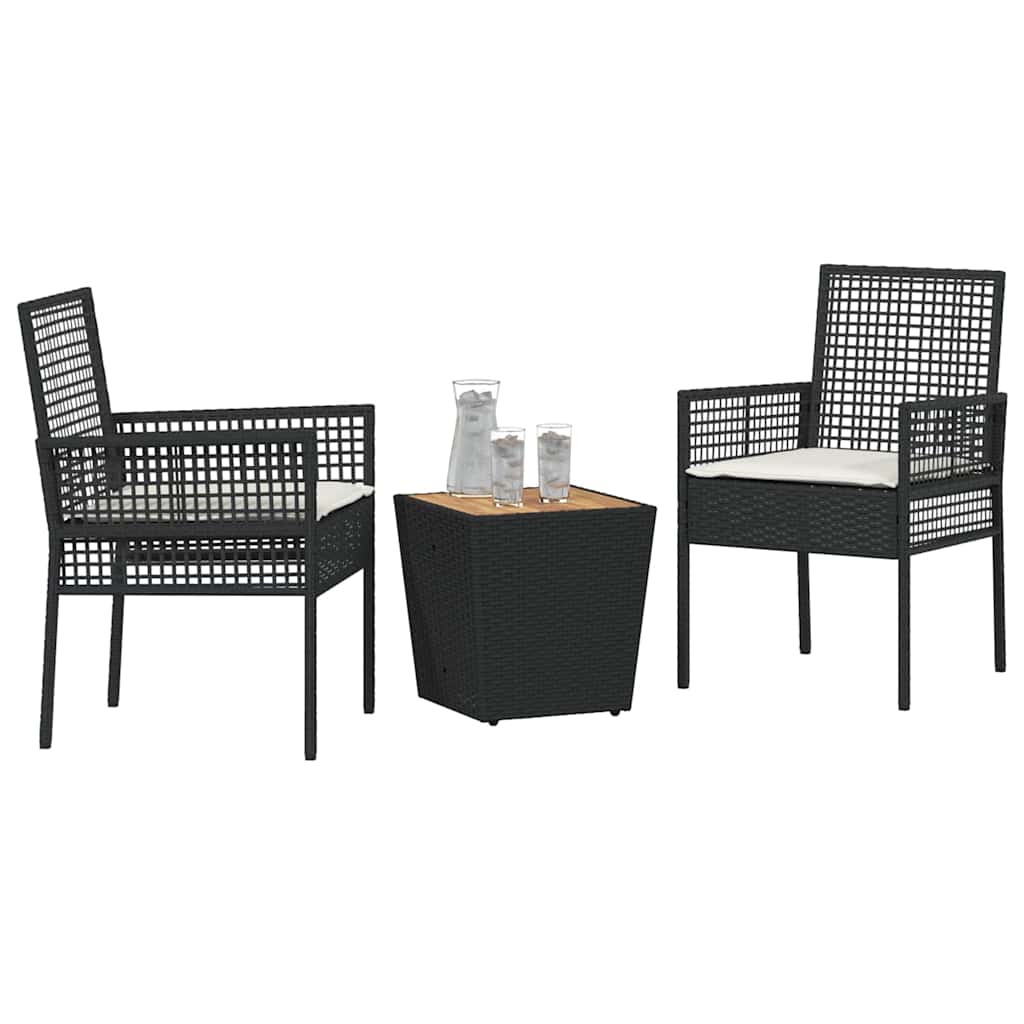 Garden Bistro Set 3 pcs Black Poly rattan